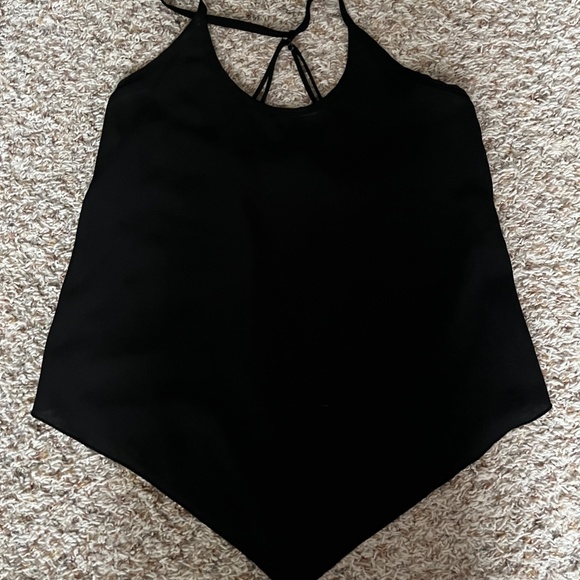 Black Silk Flow Top with Criss Cross Straps - Picture 1 of 2